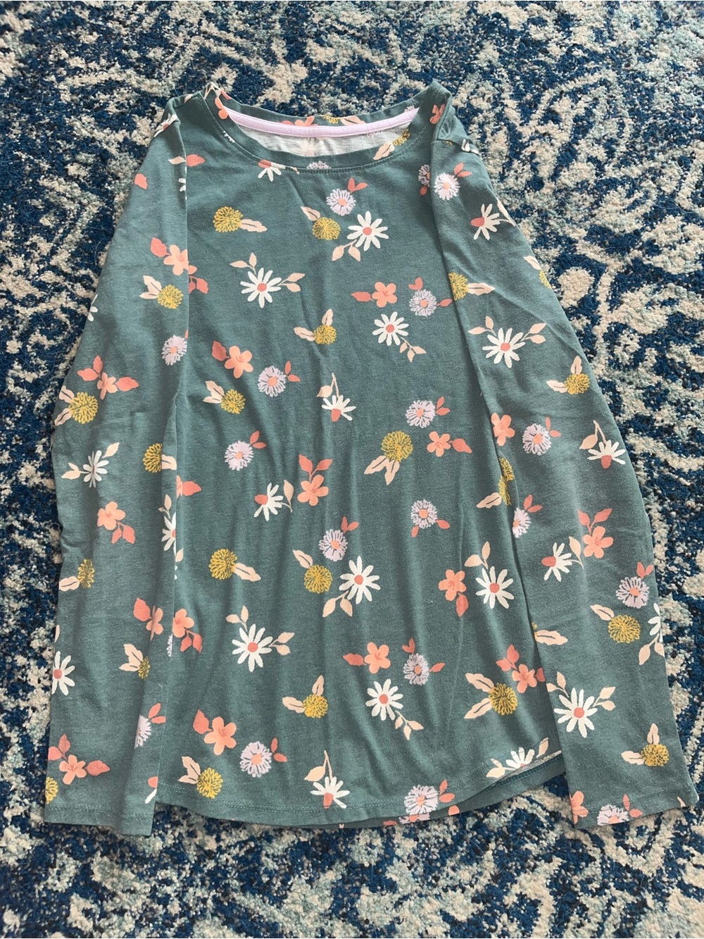 Cat & Jack Teal Floral Long Sleeve Top with Pink Trim